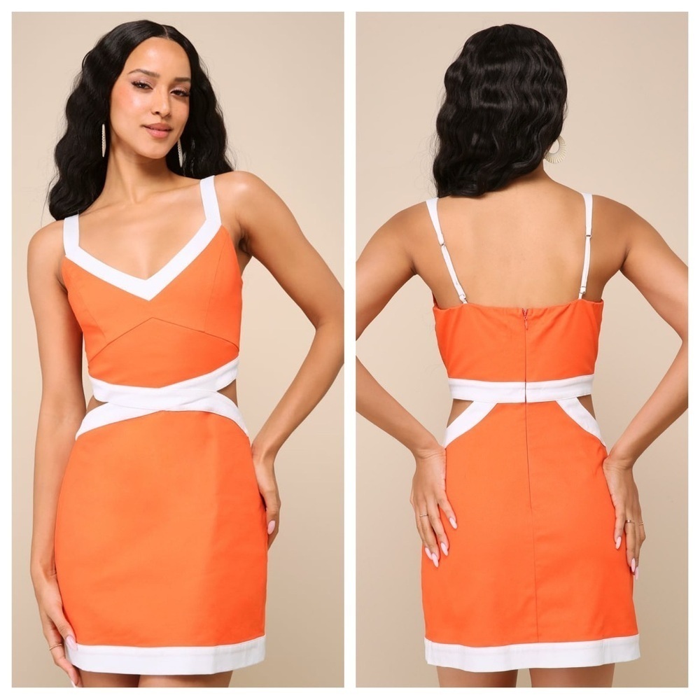 Lulus Nothing But Sweet Coral Color Block Cutout Mini dress